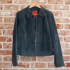 Isaac Mizrahi women's gray genuine leather zip up jacket, size L